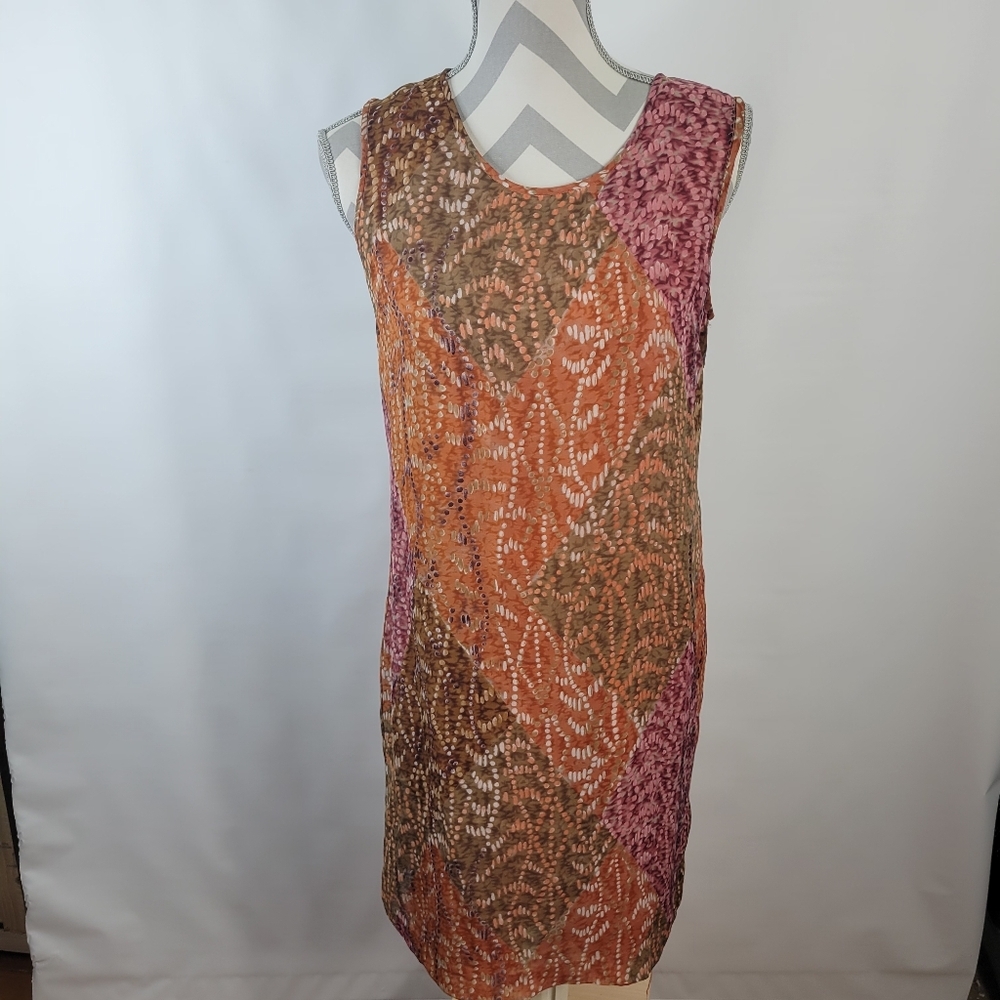 Tess Dress Tank Silk Lined A line Criss Cross pattern Orange/Brown/Purple S 6